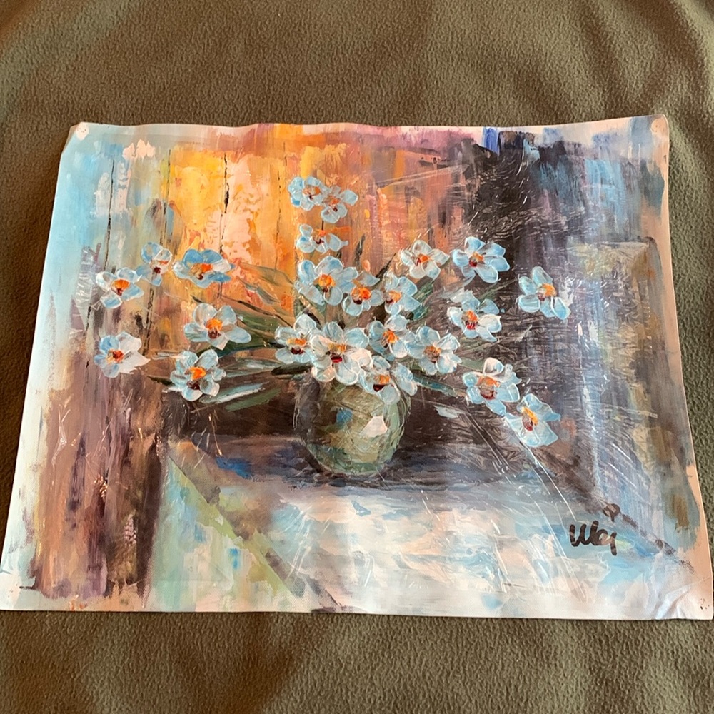 Gorgeous blue floral original oil painting. Approximately 19” x 15” - Picture 1 of 5